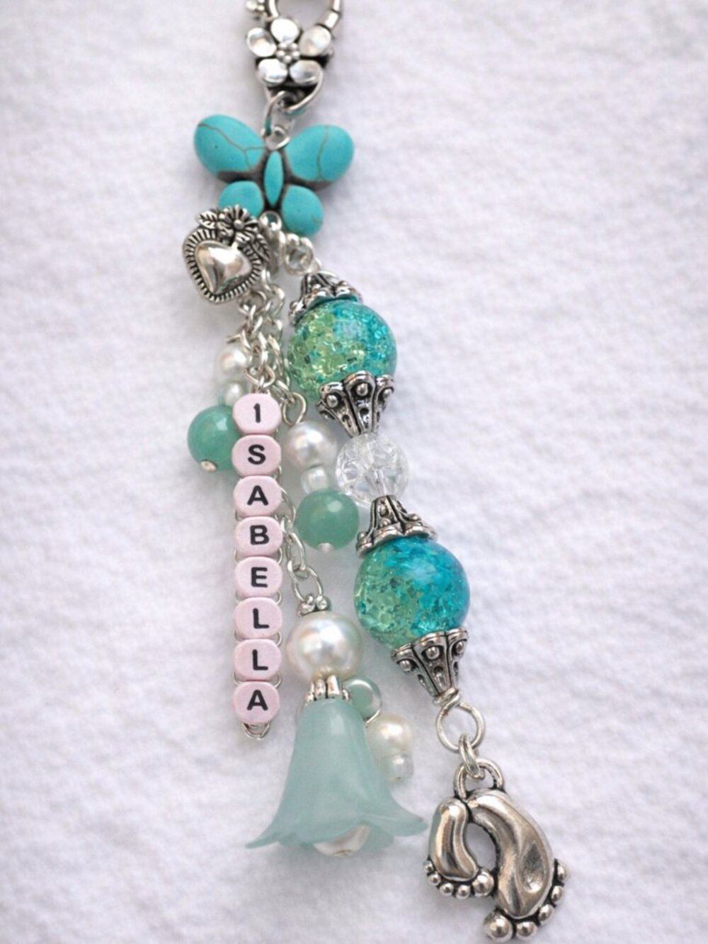 Hand Beaded Angel & Footprint Bag Charm • Personalized New Mom Gift